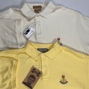 Lot of 2 Ruff Hewn Mens Polo Shirts Medium Cream Yellow Cotton Made in USA NWT